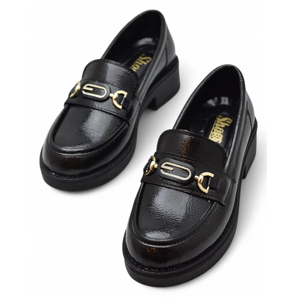 400-7 Rahat Taban Günlük Siyah Rugan Kadın Laofer Ayakkabı Casual Kadın Ayakkabı