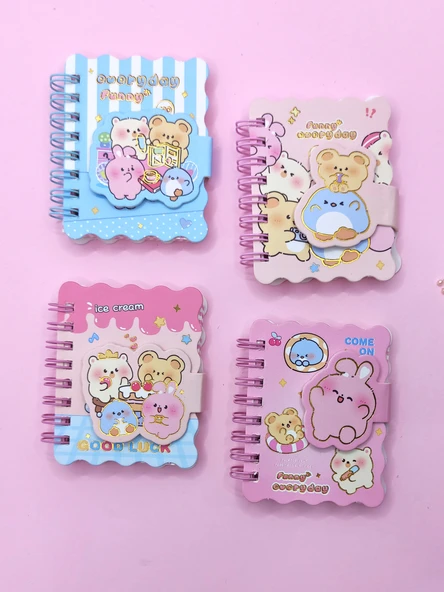 Sevimli Hayvanlar Cırtlı Cep Boy Mini Not Defteri (7x8 cm) - Pembe - 4