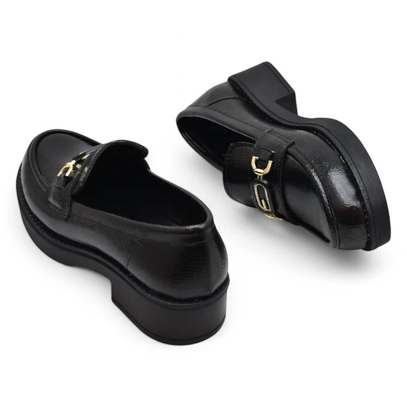 400-7 Rahat Taban Günlük Siyah Rugan Kadın Laofer Ayakkabı Casual Kadın Ayakkabı - 2