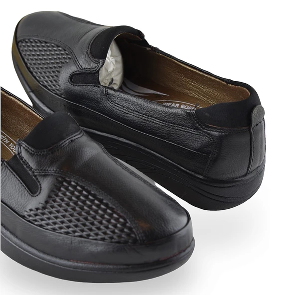 301 TAM ORTOPEDİK Taban Günlük Siyah Hakiki Deri Kadın Ayakkabı Anne Ayakkabı - 3