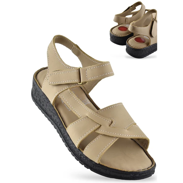 132 Tam Ortopedik Topuk Jelli HAKİKİ DERİ Kadın Sandalet Deri Sandalet - 6