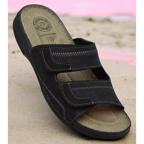 4412 Ortopedik Taban Erkek Terlik Erkek Cırtlı Terlik Sandalet - 5