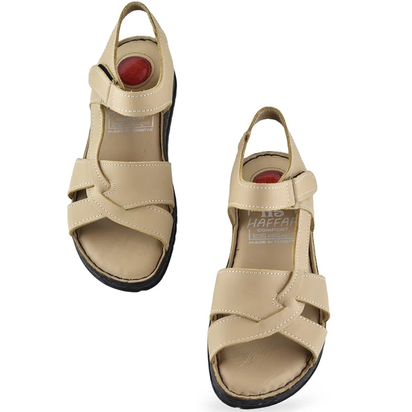 132 Tam Ortopedik Topuk Jelli HAKİKİ DERİ Kadın Sandalet Deri Sandalet - 7