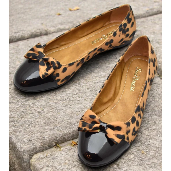0892 Rahat Taban Günlük Kadın Babet Ayakkabı Nişan Düğün Abiye Leopar Desen Kadın Ayakkabı - 2