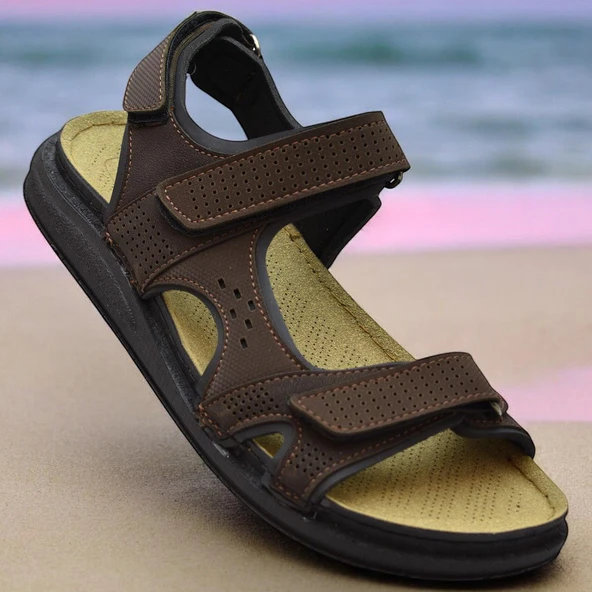 240105 Ortopedik Taban Erkek Sandalet Erkek Cırtlı Sandalet