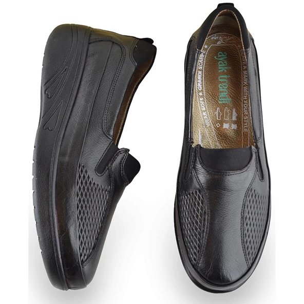 301 TAM ORTOPEDİK Taban Günlük Siyah Hakiki Deri Kadın Ayakkabı Anne Ayakkabı - 2