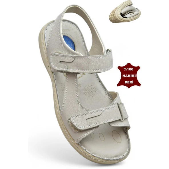 088 Topuk Jelli Tam Ortopedik Taban Hakiki Deri Erkek Sandalet Cırtlı Sandalet