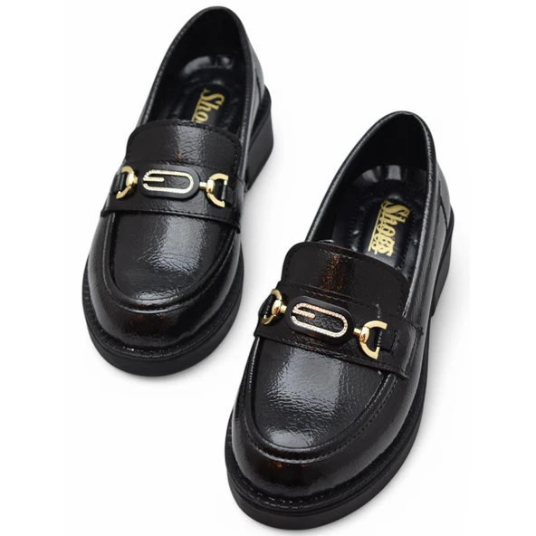 400-7 Rahat Taban Günlük Siyah Rugan Kadın Laofer Ayakkabı Casual Kadın Ayakkabı - 4