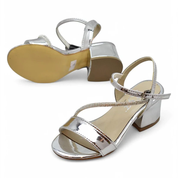 387 Abiye Kız Çocuk Topuklu Ayakkabı Kız Çocuk Nişan Abiye Ayakkabı Açık Çocuk Sandalet - 8