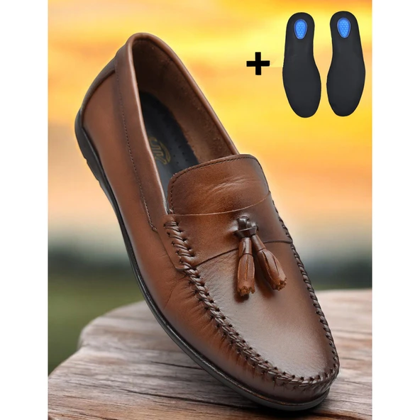 TAB3298 Esnek Rahat Taban Lacivert Hakiki Deri Erkek Ayakkabı Yazlık Casual Laofer Erkek Tımbırlent Ayakkabı