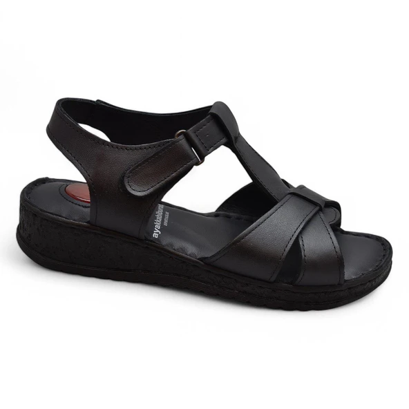 204 TAM ORTOPEDİK Hakiki Deri Kadın Sandalet Topuk Jel Taban Kadın Deri Sandalet - 4