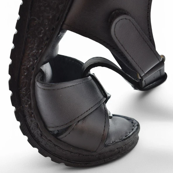 204 TAM ORTOPEDİK Hakiki Deri Kadın Sandalet Topuk Jel Taban Kadın Deri Sandalet - 7