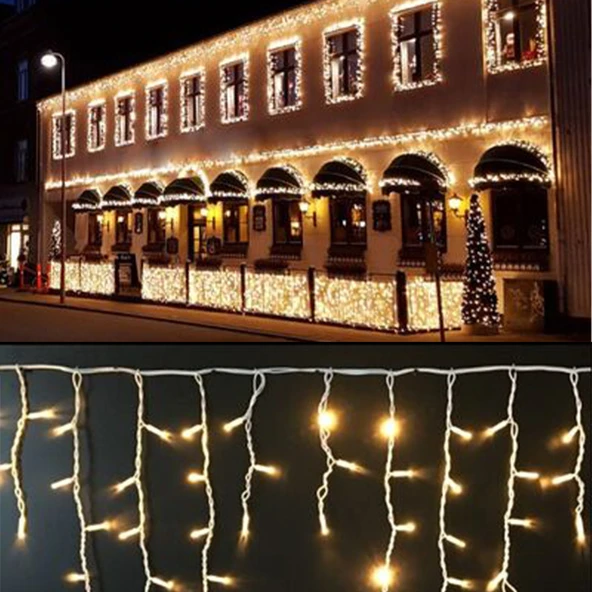 Yılbaşı aydınlatması hareketli flash LED saçak sarkıt Perde dış mekan hortum Sıcak Beyaz Işık Dekoratif 2mt. beyaz kablolu Süs - 2