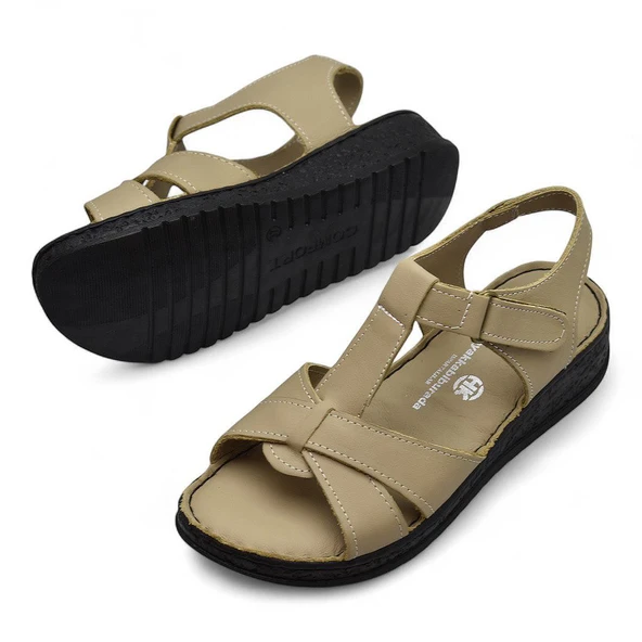 204 TAM ORTOPEDİK Hakiki Deri Kadın Sandalet Topuk Jel Taban Kadın Deri Sandalet - 11