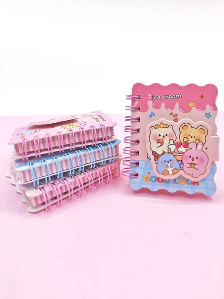 Sevimli Hayvanlar Cırtlı Cep Boy Mini Not Defteri (7x8 cm) - Pasta