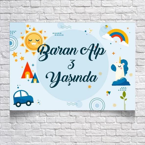 Mavi Oyuncak Temalı Doğum Günü Afişi 50x70 Cm