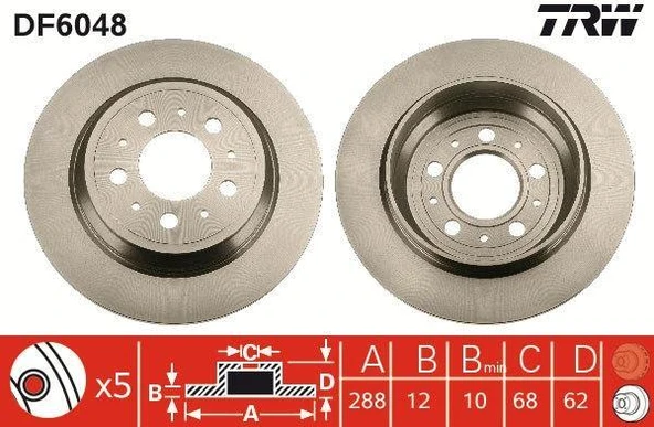 ARKA FREN AYNASI VOLVO S60 01-10 S70 01-05 S80 98-06 XC70 00-07 288x12x5DL