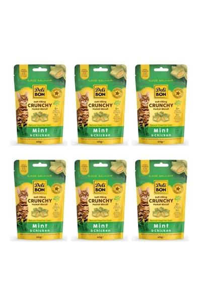 Crunchy İçi Dolgulu Naneli Tavuklu Kedi Ödül Bisküvisi (6x 60gr)