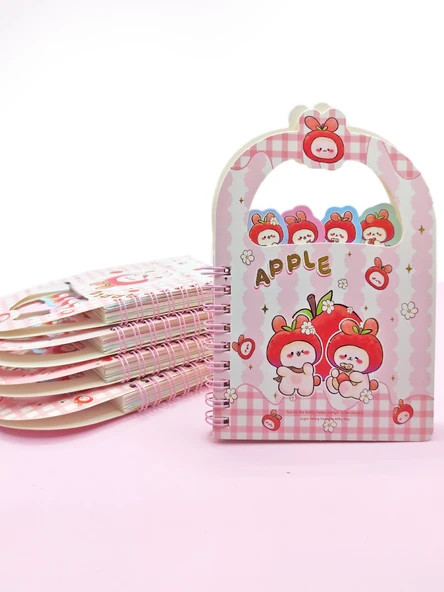 Apple Elma Tavşan Ayraçlı A6 Not Defteri (10x15 cm) - Tatlı Tavşanlar