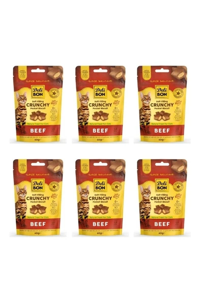 Crunchy İçi Dolgulu Sığırlı Kedi Ödül Bisküvisi (6x 60gr)