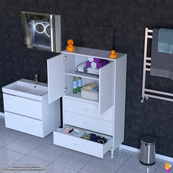 Modilayn İLKİM 75 x 138 x 32,5 cm' lik Kapak İçi Çift Raflı ve 3 Çekmeceli Düzen Harikası Dolap