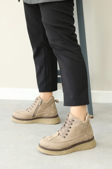 Hakiki Deri Kürklü  Kadın Kalın Topuklu Bot 217KZA671-42 - Resim 7