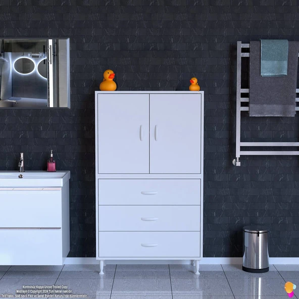 Modilayn İLKİM 75 x 138 x 32,5 cm' lik Kapak İçi Çift Raflı ve 3 Çekmeceli Düzen Harikası Dolap - 3