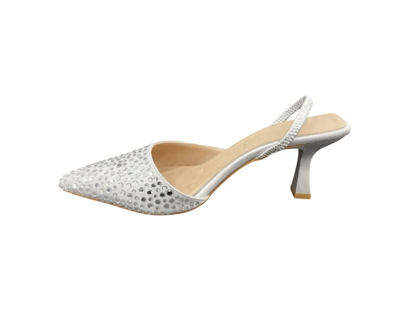 Ventes 878113Z Bilekten Lastikli 6 cm Kadeh Topuk Taş İşlemeli Kadın Şık Topuklu Abiye Terlik Ayakkabı - 2