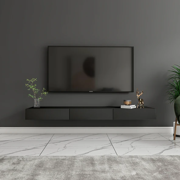 Avalon Duvara Monte TV Sehpası – 140 cm, Modern Minimal Tasarım, Antrasit TV Ünitesi - 2