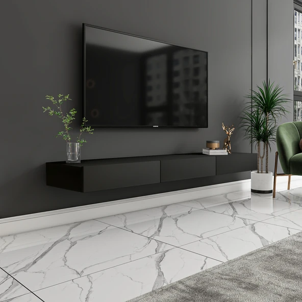Avalon Duvara Monte TV Sehpası – 140 cm, Modern Minimal Tasarım, Antrasit TV Ünitesi