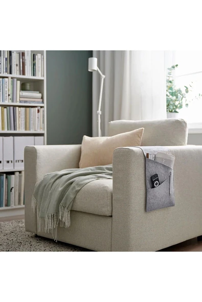 Premium Ürün Kaliteli Koltuk Kenarı Kumandalık 95x25 Cm Cepli Kolçak Kılıfı Gri Düzenleyici - Resim 3