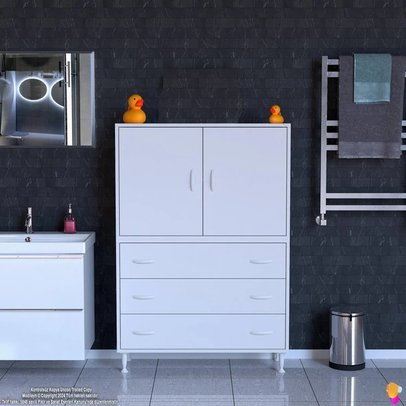 Modilayn İLKİM 100 x 138 x 32,5 cm' lik Kapak İçi Çift Raflı ve 3 Çekmeceli Düzen Harikası Dolap - 3
