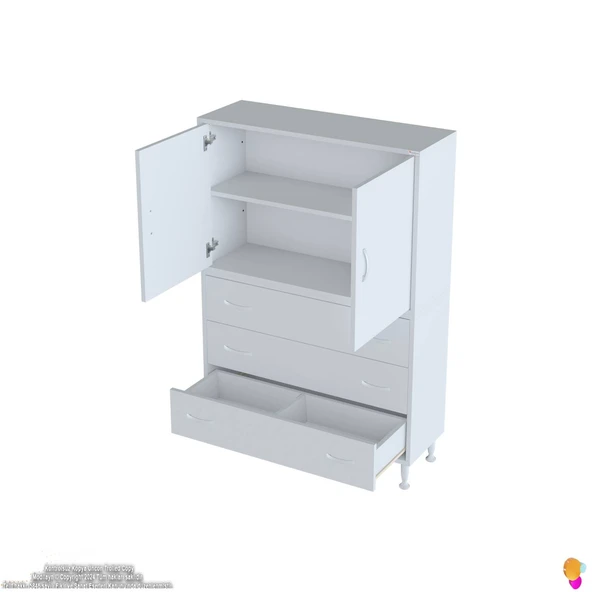 Modilayn İLKİM 100 x 138 x 32,5 cm' lik Kapak İçi Çift Raflı ve 3 Çekmeceli Düzen Harikası Dolap - 7