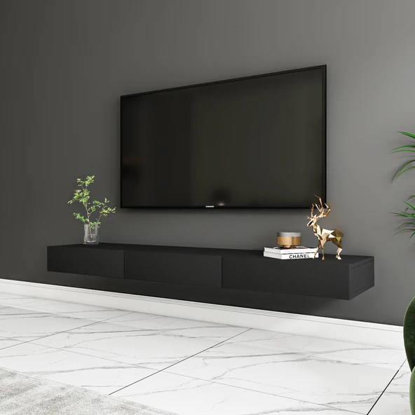 Avalon Duvara Monte TV Sehpası – 140 cm, Modern Minimal Tasarım, Antrasit TV Ünitesi - 4