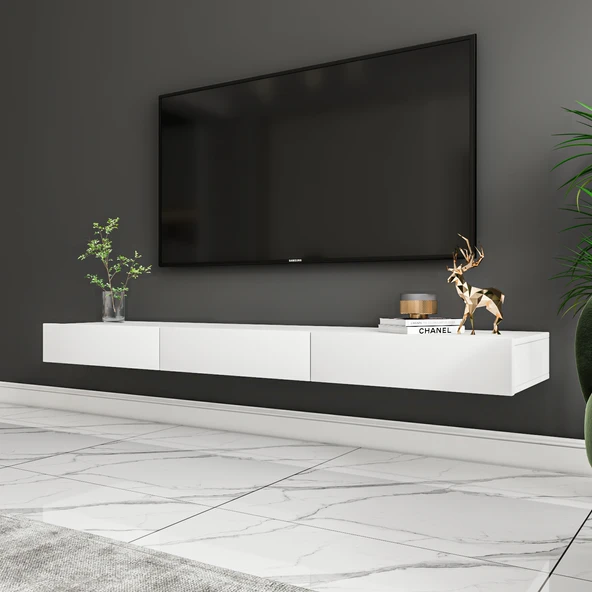 Avalon Duvara Monte TV Sehpası – 140 cm, Modern Minimal Tasarım, Ahşap Siyah TV Ünitesi - 6