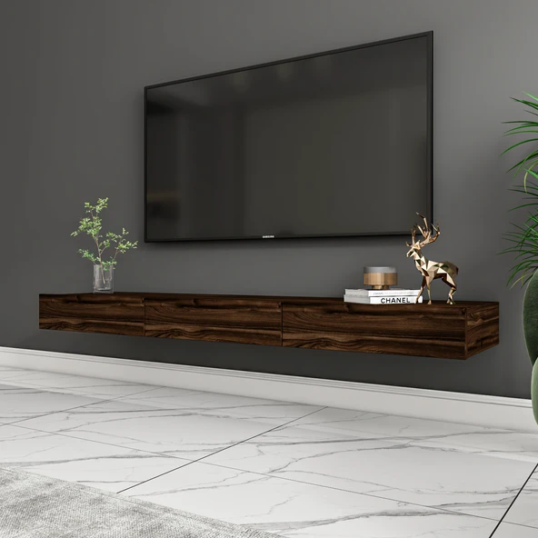 Avalon Duvara Monte TV Sehpası – 140 cm, Modern Minimal Tasarım, Ceviz TV Ünitesi - 4
