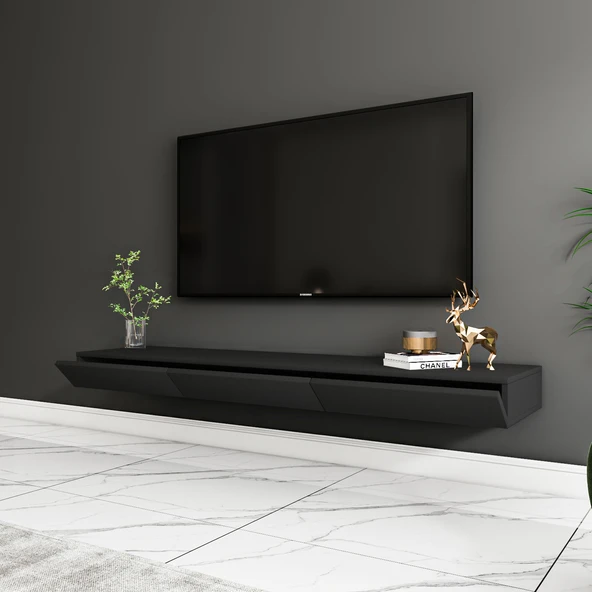 Avalon Duvara Monte TV Sehpası – 140 cm, Modern Minimal Tasarım, Antrasit TV Ünitesi - 3