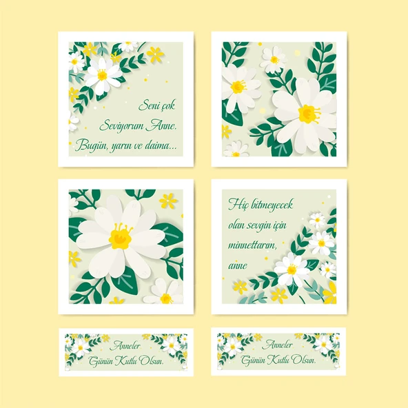 Mother's Day -Anneler Günü Tebrik Kartı büyük 4 Lü + 2 li küçük Kart seti -ANNE-04 - Resim 3
