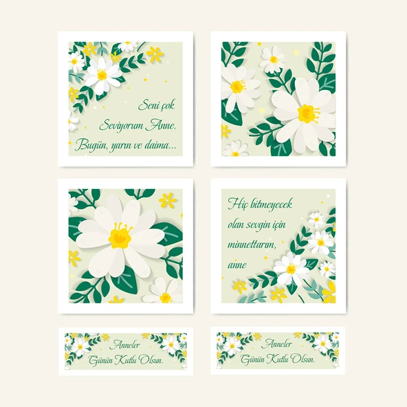 Mother's Day -Anneler Günü Tebrik Kartı büyük 4 Lü + 2 li küçük Kart seti -ANNE-04 - Resim 4