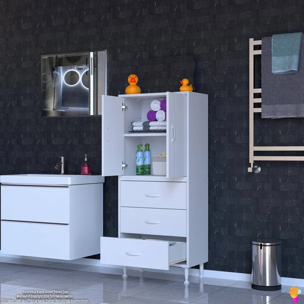 Modilayn İLKİM 60 x 138 x 32,5 cm' lik Kapak İçi Çift Raflı ve 3 Çekmeceli Düzen Harikası Dolap - Resim 2