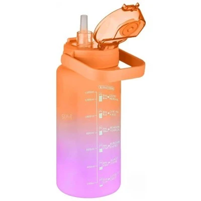 Vagonlife Turuncu-Pembe1500ML Pipetli/Pipetsiz Kullanım Motivasyon Matarası - 2