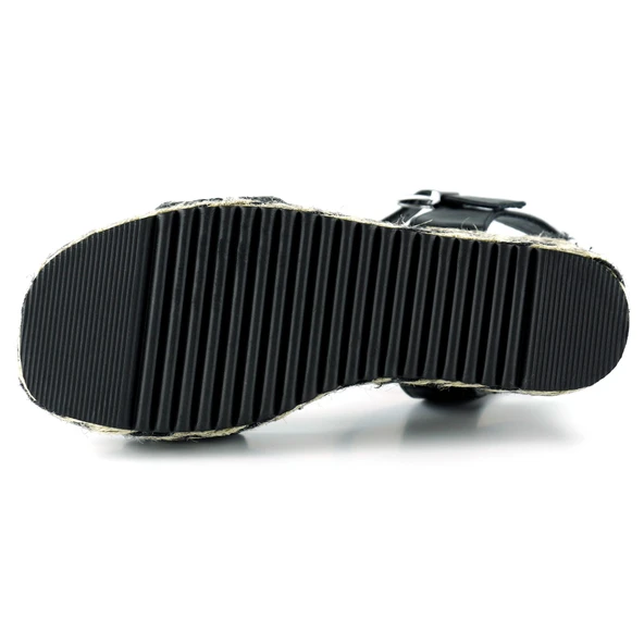 Erkan Saçmacı Siyah Kristal Taşlı İncili Sim Nakışlı Tokalı Zikzak Örgü Jüt Dolgu Topuklu Sandalet - 5