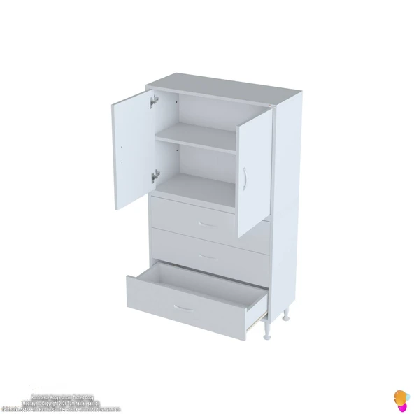 Modilayn İLKİM 70 x 138 x 32,5 cm' lik Kapak İçi Çift Raflı ve 3 Çekmeceli Düzen Harikası Dolap - Resim 7