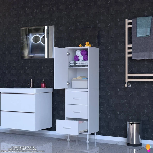 Modilayn İLKİM 40 x 138 x 32,5 cm' lik Kapak İçi Çift Raflı ve 3 Çekmeceli Düzen Harikası Dolap - 2