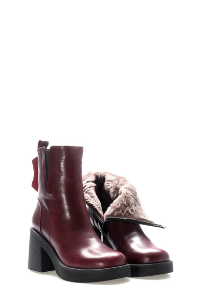 Hakiki Deri Kürklü  Kadın Kalın Topuklu Bot 217KZA0657-03 - Resim 12