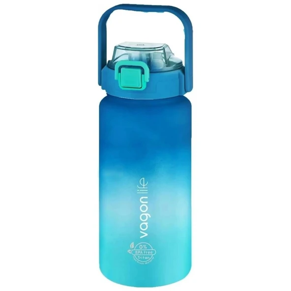 Vagonlife Mavi-Turkuaz 1500ML Pipetli/Pipetsiz Kullanım Motivasyon Matarası