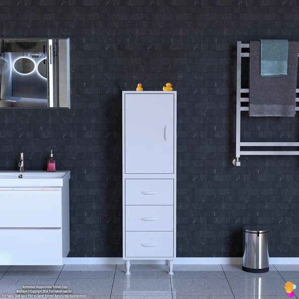 Modilayn İLKİM 40 x 138 x 32,5 cm' lik Kapak İçi Çift Raflı ve 3 Çekmeceli Düzen Harikası Dolap - 3