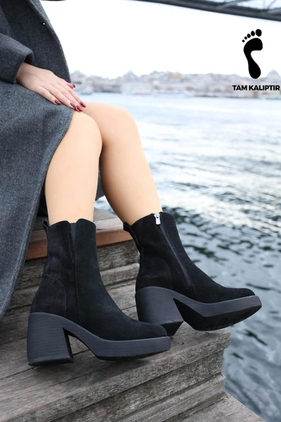 Hakiki Deri Kürklü  Kadın Kalın Topuklu Bot 217KZA0657-03 - Resim 3