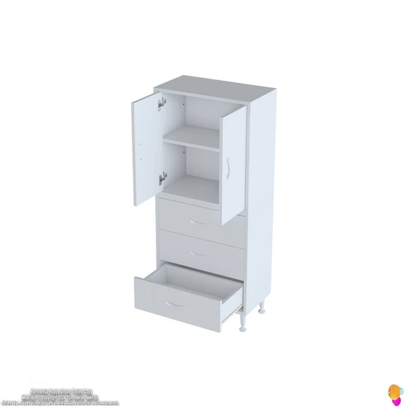 Modilayn İLKİM 55 x 138 x 32,5 cm' lik Kapak İçi Çift Raflı ve 3 Çekmeceli Düzen Harikası Dolap - 7