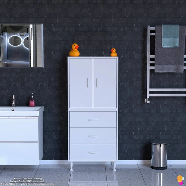 Modilayn İLKİM 55 x 138 x 32,5 cm' lik Kapak İçi Çift Raflı ve 3 Çekmeceli Düzen Harikası Dolap - 3